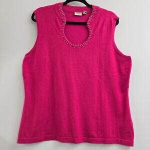 Cato Women’s Plus Size 18/20W Sleeveless Sweater Tank Top Pink Beaded Neckline